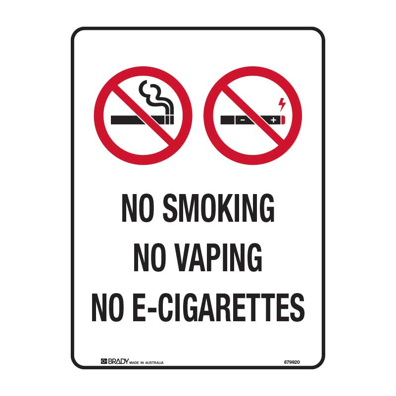 Prohibition Sign - No Smoking, No Vaping, No E-Cigarettes, 300 x 225mm, Poly