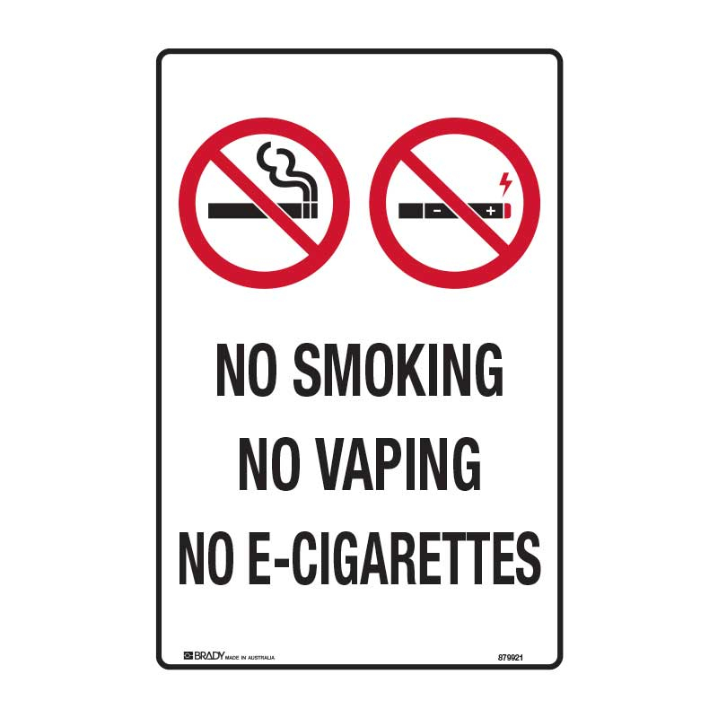Prohibition Sign - No Smoking, No Vaping, No E-Cigarettes, 450 x 300mm, Poly