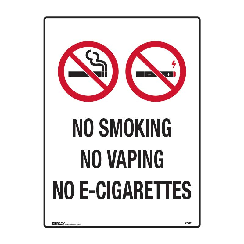 Prohibition Sign - No Smoking, No Vaping, No E-Cigarettes, 600 x 450mm, Poly