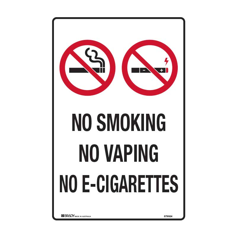 Prohibition Sign - No Smoking, No Vaping, No E-Cigarettes, 450 x 300mm, Metal