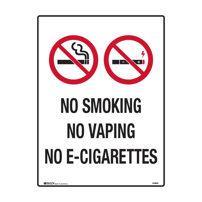 Prohibition Sign - No Smoking, No Vaping, No E-Cigarettes, 600 x 450mm, Metal