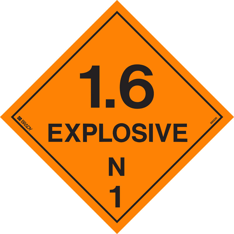 Dangerous Goods Placard - 1.6 Explosive N 1, 270 x 270mm, C2 Reflective Metal