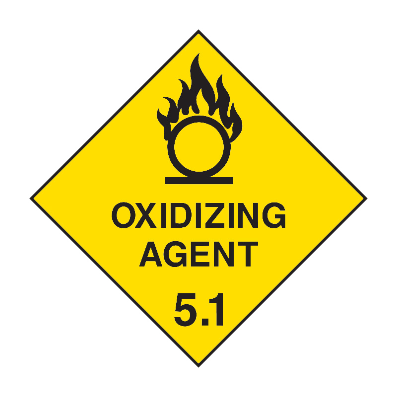 Dangerous Goods Labels - Oxidizing Agent 5.1, 270mm (W) x 270mm (H), Metal, Class 2 Reflective