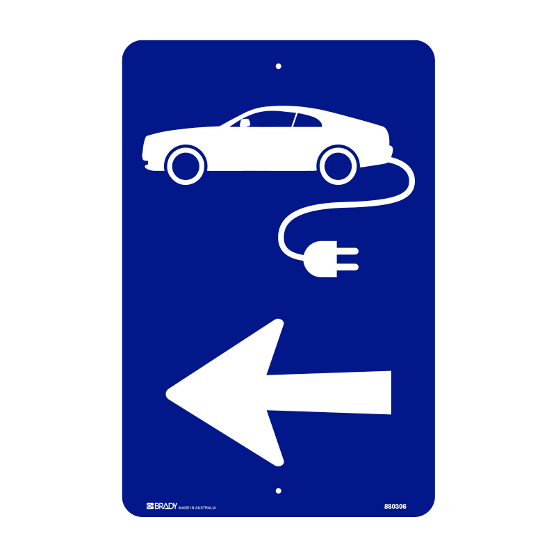 Parking Control Sign - Charging Station Picto with Left Arrow, 300 x 450mm, C2 Reflective Aluminium