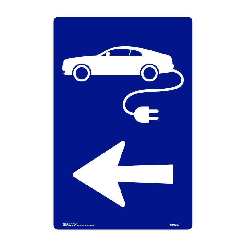 Parking Control Sign - Charging Station Picto with Left Arrow, 300 x 450mm, Metal