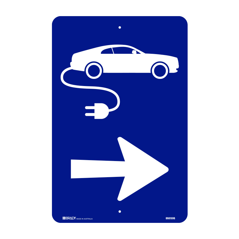 Parking Control Sign - Charging Station Picto with Right Arrow, 300 x 450mm, C2 Reflective Aluminium
