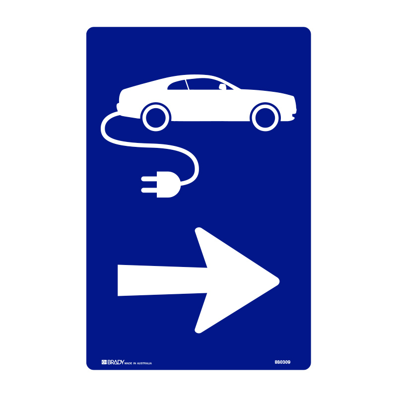 Parking Control Sign - Charging Station Picto with Right Arrow, 300 x 450mm, Metal