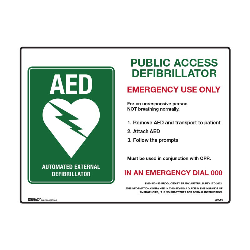 Public Access Defibrillator AED Sign - 600 x 450mm, Metal