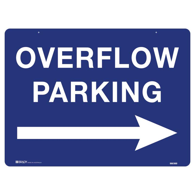 Overflow Parking with Right Arrow Sign Only, 600 x 450mm, Metal