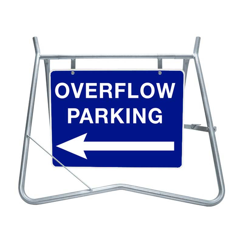 Overflow Parking with Left Arrow Sign & Swing Stand Kit, 600 x 450mm, Metal