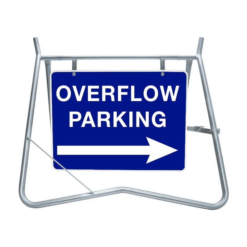 Overflow Parking with Right Arrow Sign & Swing Stand Kit, 600 x 450mm, Metal