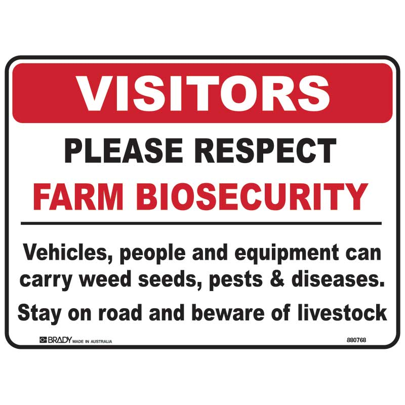 Visitors Please Respect Farm Biosecurity Sign, 300 x 225mm, Metal