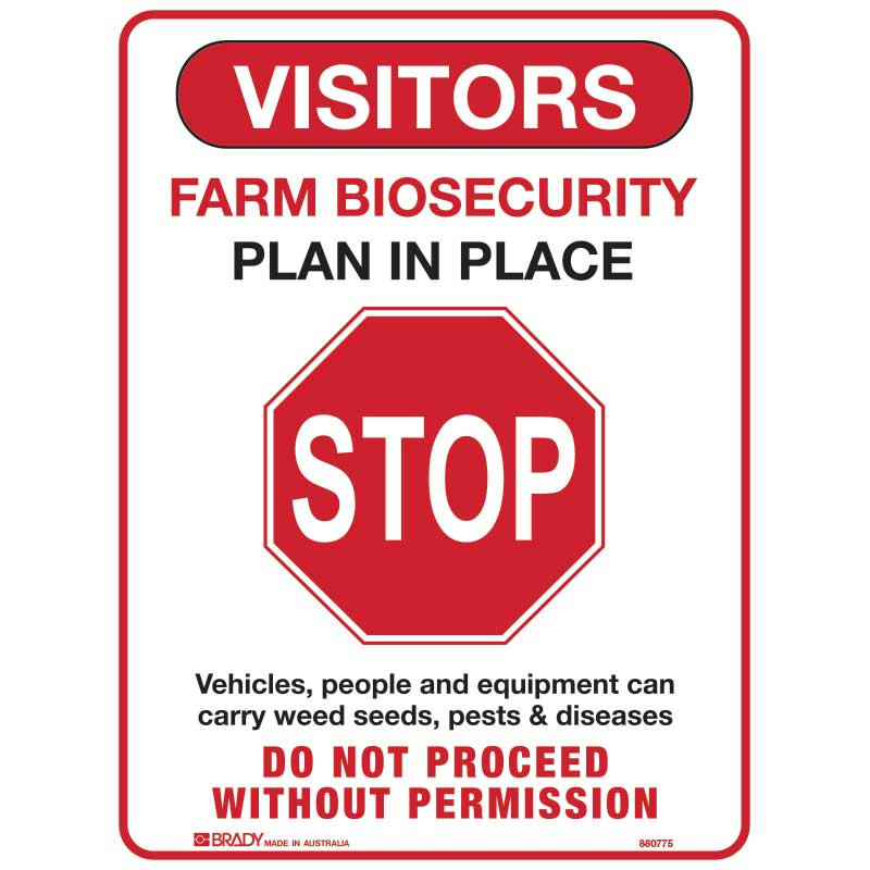 Visitors Please Respect Farm Biosecurity Stop Sign, 300 x 225mm, Metal