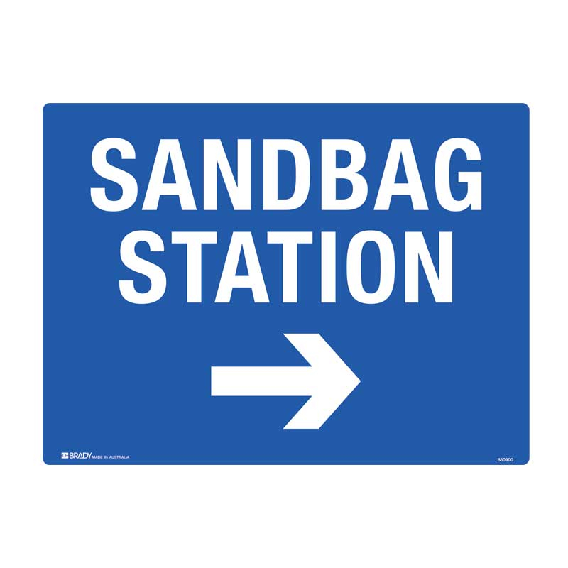 Sandbag Station with Right Arrow Sign, 600 x 450mm, Metal