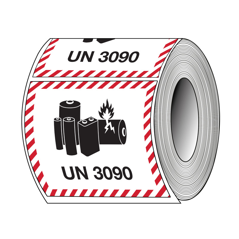 Lithium Battery Mark Label UN 3090, 120mm (W) x 110mm (H), Roll of 500
