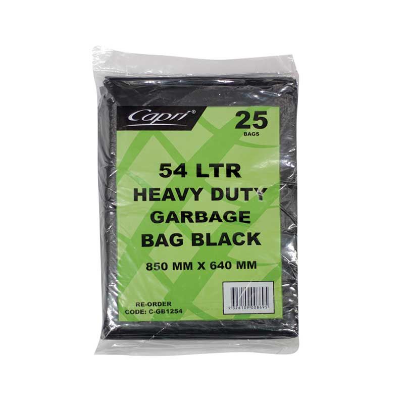 Capri Garbage Trash Waste Bags Heavy Duty 54L 25 Pack Black