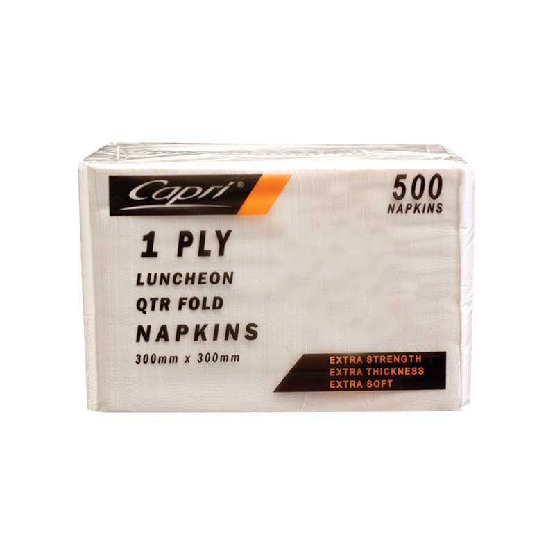 Capri Napkin/Serviette 1 Ply - Bulk Carton of 6 x 500 Pack White