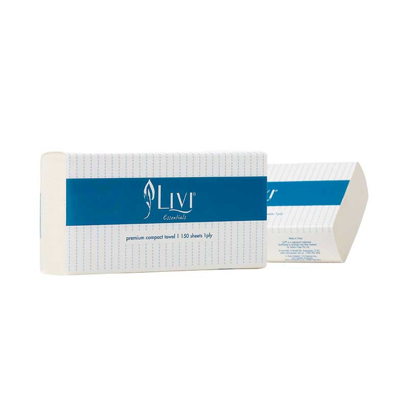 Livi Hand Towel Paper Compact 1 Ply - Bulk Carton of 16 x 150 Sheet White