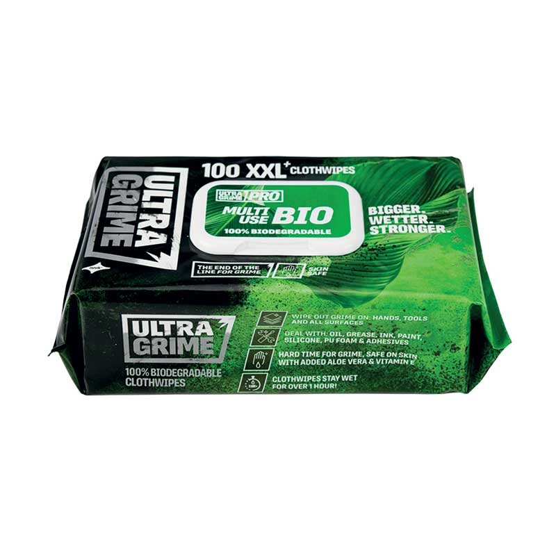 Ultragrime Pro Wipe Multi-Use Biodegradable, 38x25cm Sheets, 100 Pack