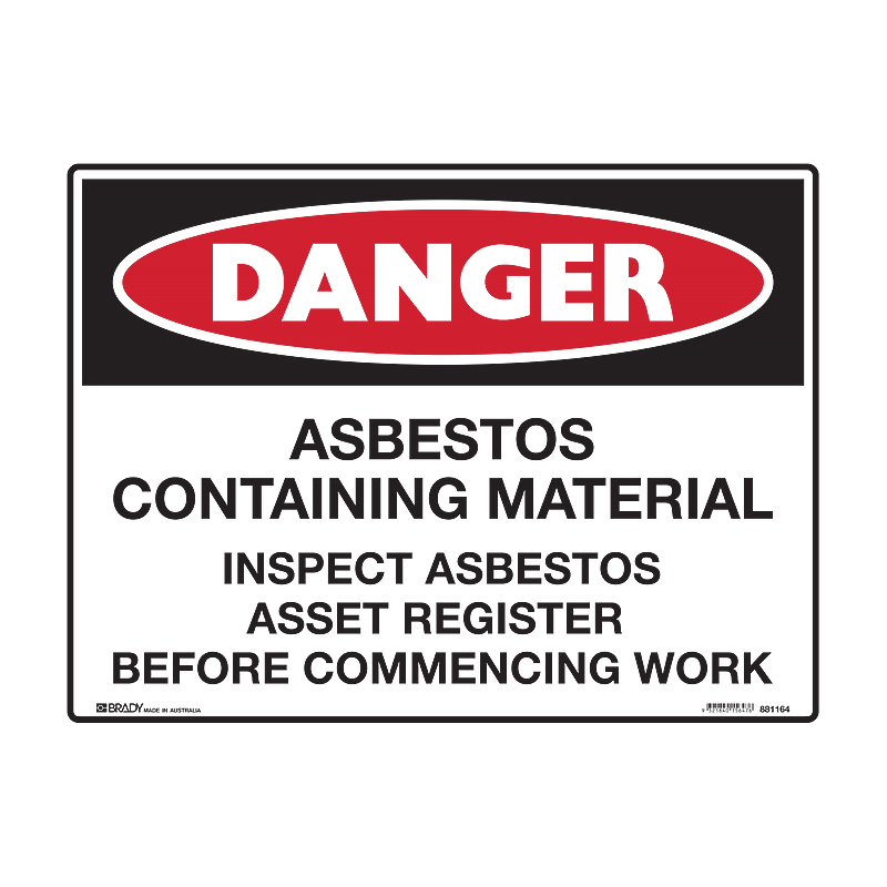 Danger Signs - Asbestos Containing Material, 250mm (W) x 180mm (H), Self-Adhesive Vinyl