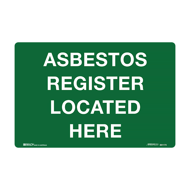 Asbestos Register Located Here Sign, 250mm (W) x 180mm (H), Self-Adhesive Vinyl