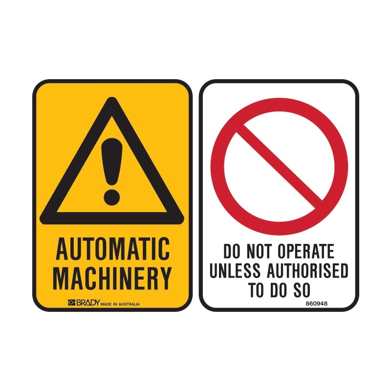 Multiple Warning Signs  - Automatic Machinery/Do Not Operate Unless Authorised To Do So