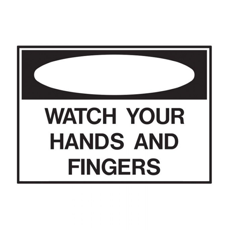 Small Stick On Labels - Watch Your Hands And Fingers, 125mm (W) x 90mm (H), Self Adhesive Vinyl, Pack of 5