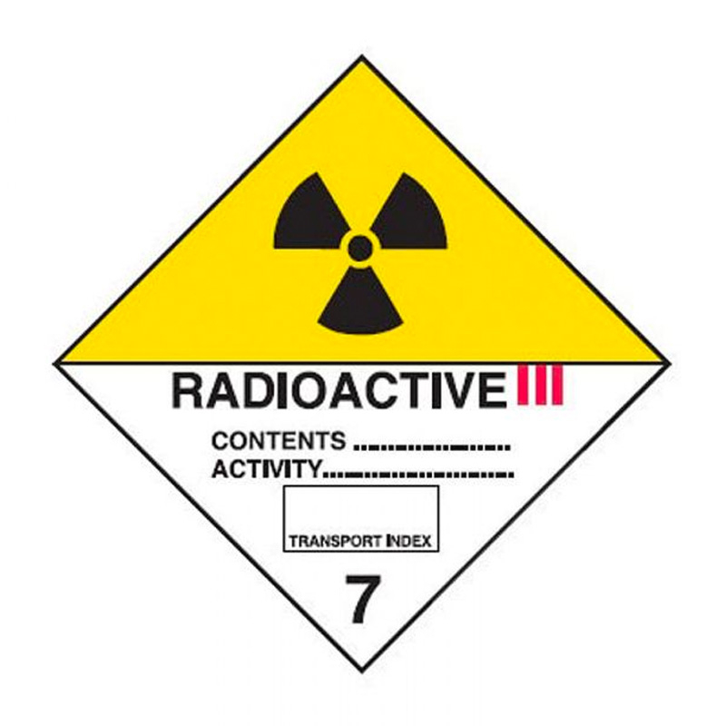 Dangerous Goods Labels - Radioactive III 7, 200mm (W) x 200mm (H), Self Adhesive Vinyl, Pack of 10