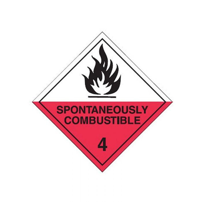 Dangerous Goods Labels - Spontaneously Combustible 4, 250mm (W) x 250mm (H), Self Adhesive Vinyl