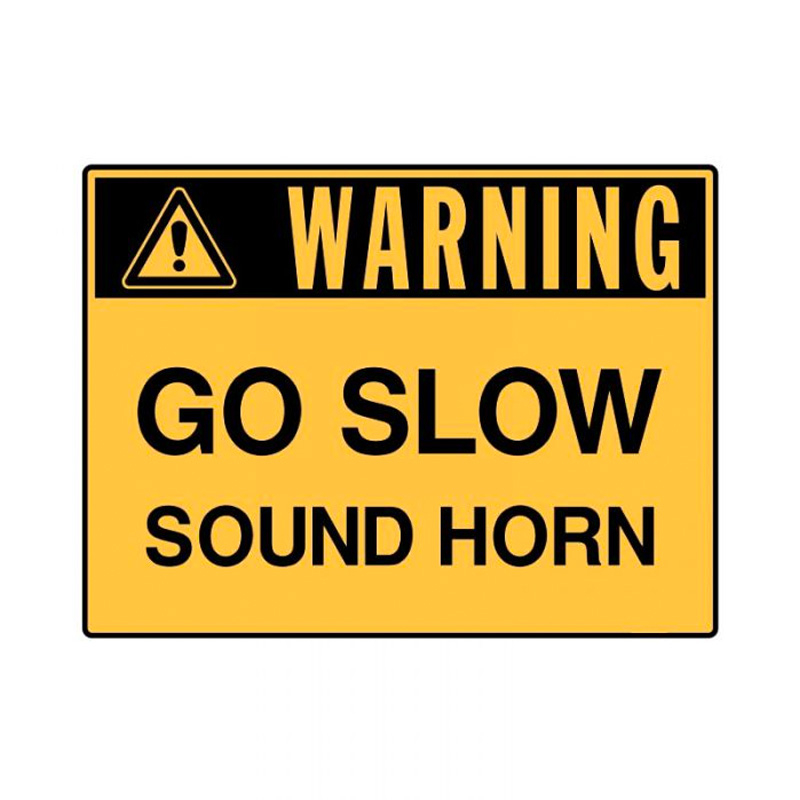 Directional Traffic Sign - Warning Go Slow Sound Horn, 600mm (W) x 450mm (H), Polypropylene