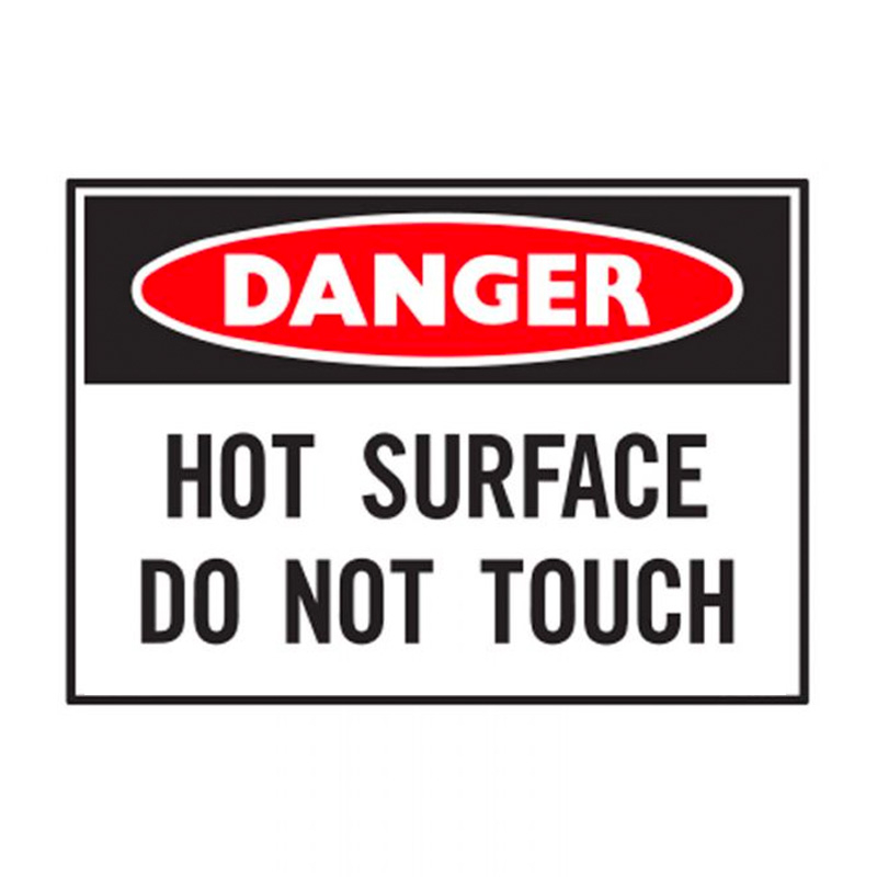 Small Stick On Labels - Danger Hot Surface Do Not Touch, 125mm (W) x 90mm (H), Self Adhesive Vinyl, Pack of 5