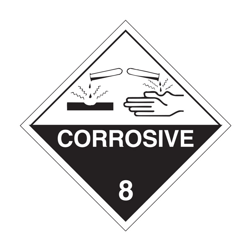 Dangerous Goods Labels - Class 8, Corrosive, Polypropylene, 250 x 250mm