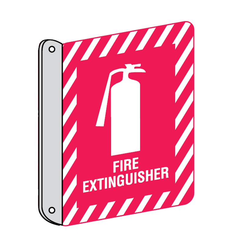 Double Faced Signs - Fire Extinguisher W/Picto, Metal, 300mm x 225mm (H x W)