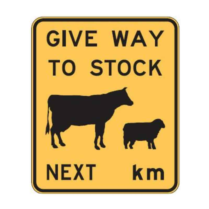 Speciality Road Signs - Give Way To Stock Next _KM, 900mm (W)  x 900mm (H), Class 2 Reflective Aluminium