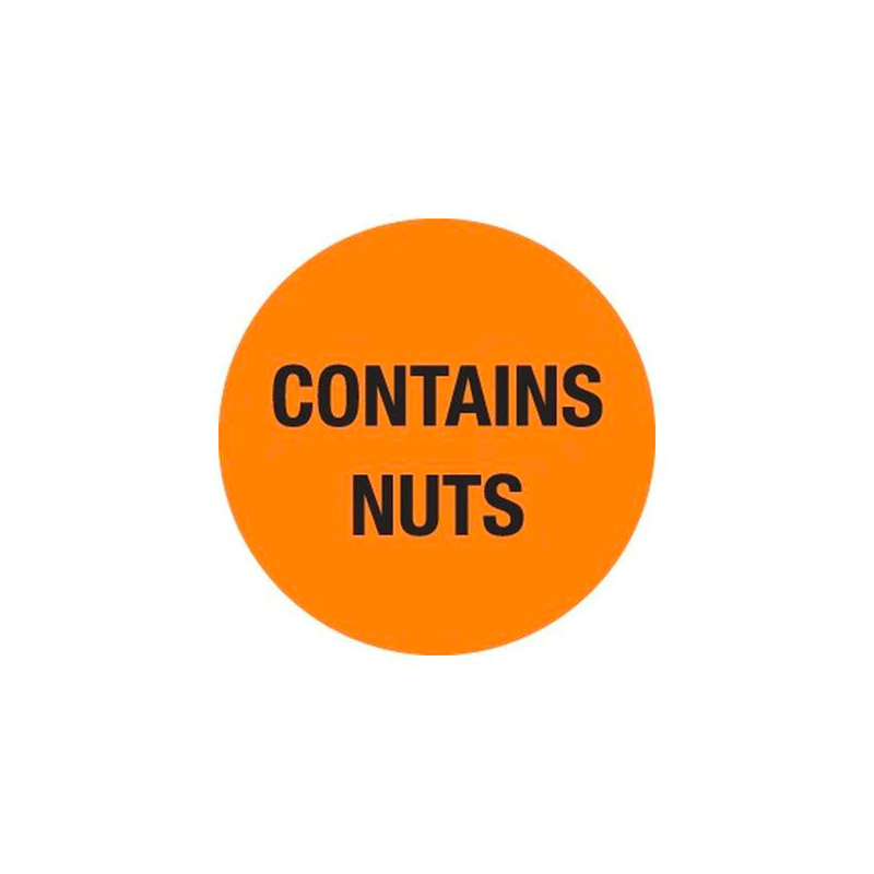 Food Advisory Labels, Contains Nuts, 25mm (DIA), Box of 1000