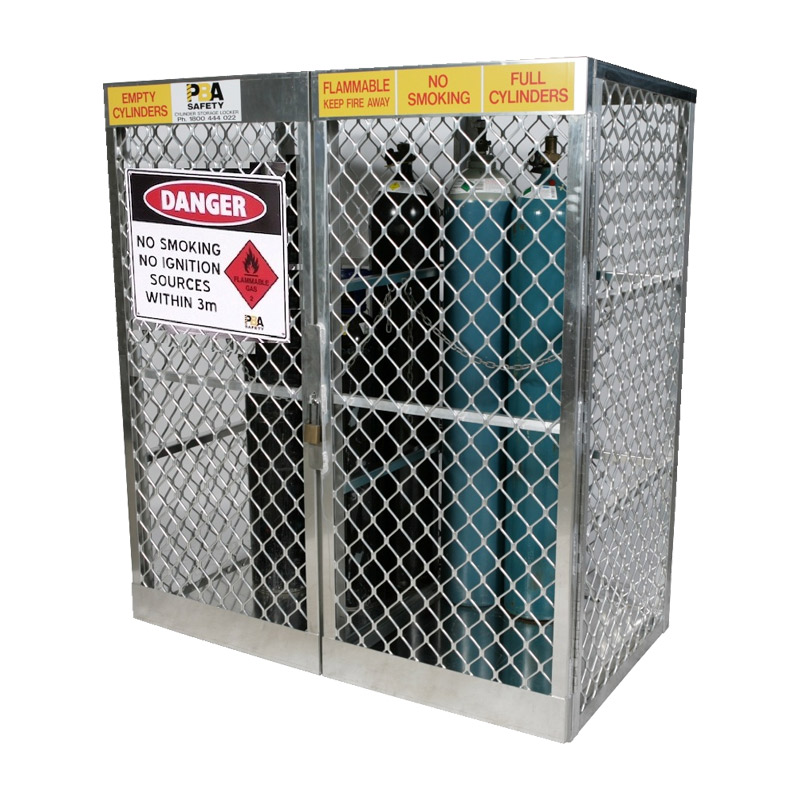 Aluminium Cylinder Lockers, 10-20 Cylinder Storage with Danger Sign