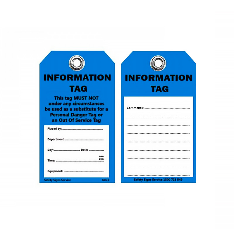 Lockout Tags - Information Tag, Tearproof, 75mm (W) x 125mm (H), Blue, Pack of 100