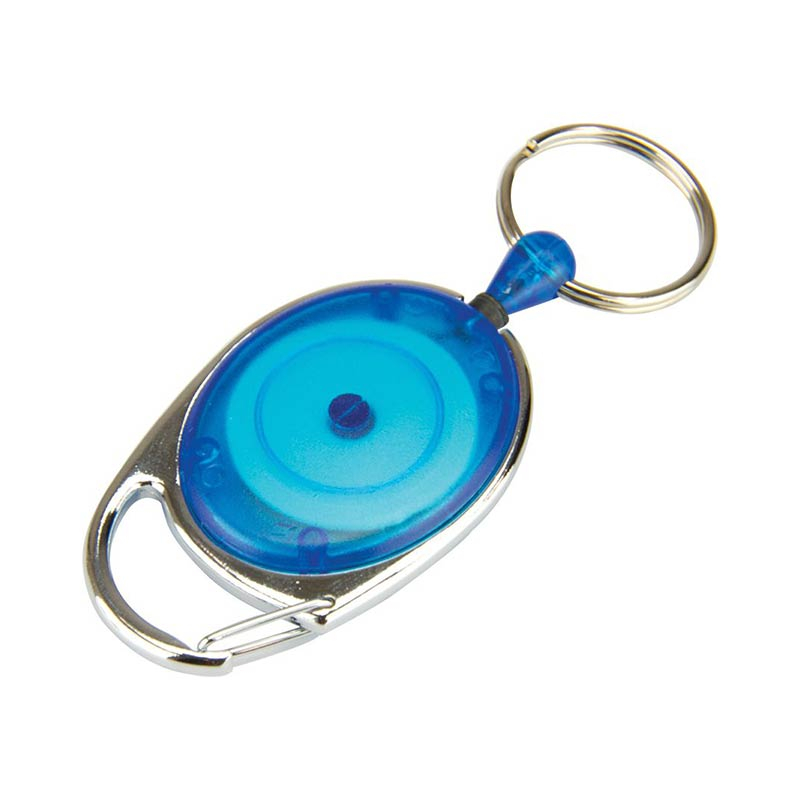 Key Holder Reel with Split Ring, Carabiner, Blue, Pack 10