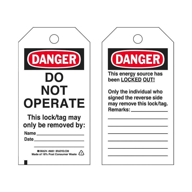 Lockout Tags - Do Not Operate, Only The Individual.., Reverse Side, 76mm (W) x 140mm (H), Economy Polyester, Pack of 25