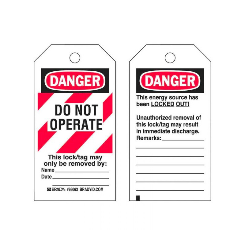 Lockout Tags - Do Not Operate, Reverse Side, 76mm (W) x 140mm (H), Economy Polyester, Red-White Stripe, Pack of 25