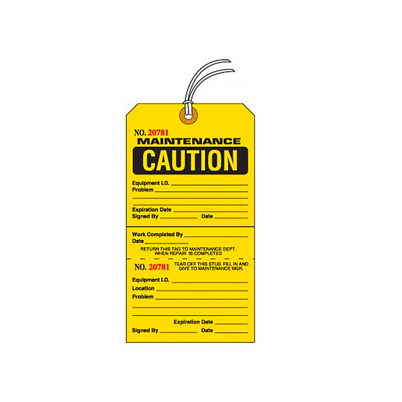 Lockout Tags - Tear-Off Jumbo Maintenance Caution Tag, 101.6mm (W) x 190.5mm (H)
