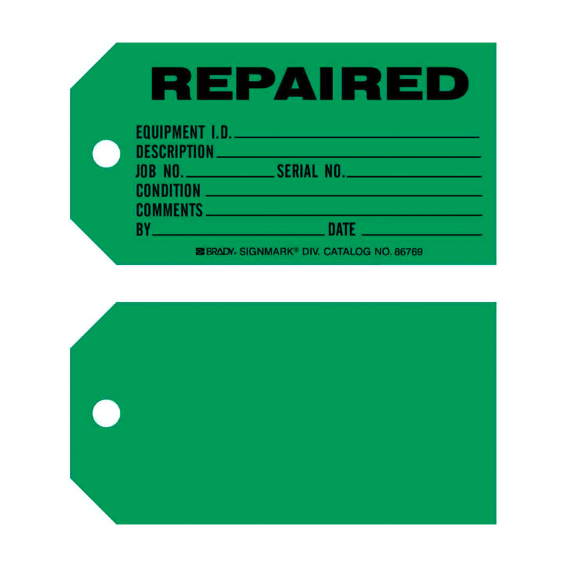 Production Status Tags - Repaired, 146.05mm (W) x 76.2mm (H), Paper, Green, Pack of 100