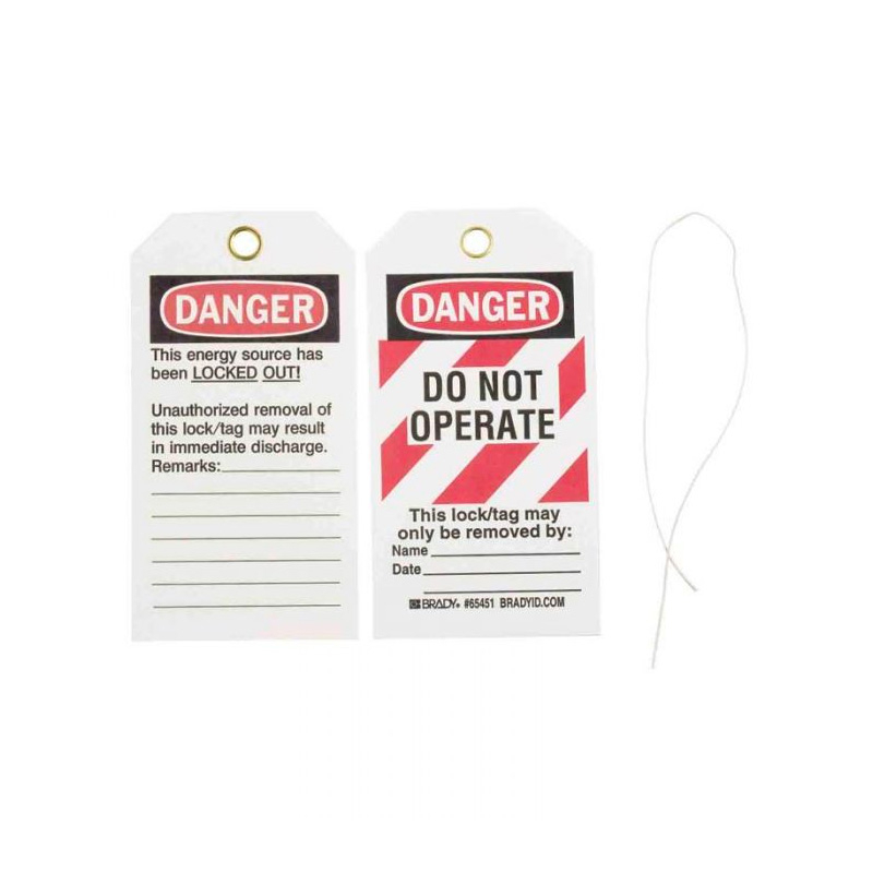 Lockout Tags - Do Not Operate, Reverse Side, 76mm (W) x 140mm (H), Cardstock, Red-White Stripe, Pack of 25